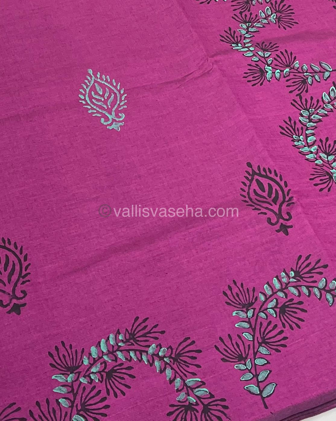 Poly Silk Mixed Printed Cotton - Purplish Pink With Blue - VVPCP002