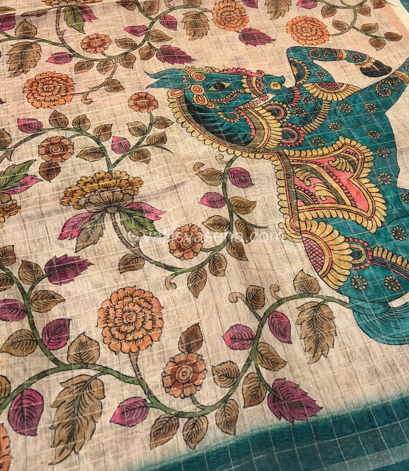 Semi Chanderi Saree - checks pattern - VVSCS002