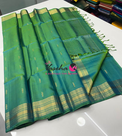 Pure Soft Silk Saree - Dual Tone Green Shade - VVPSS098