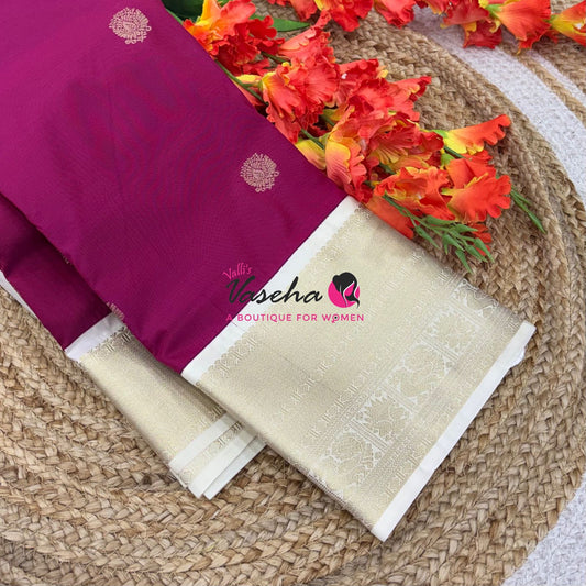 Semi Kanchi Silk  - Dark Pink & Cream  - VVSKS007