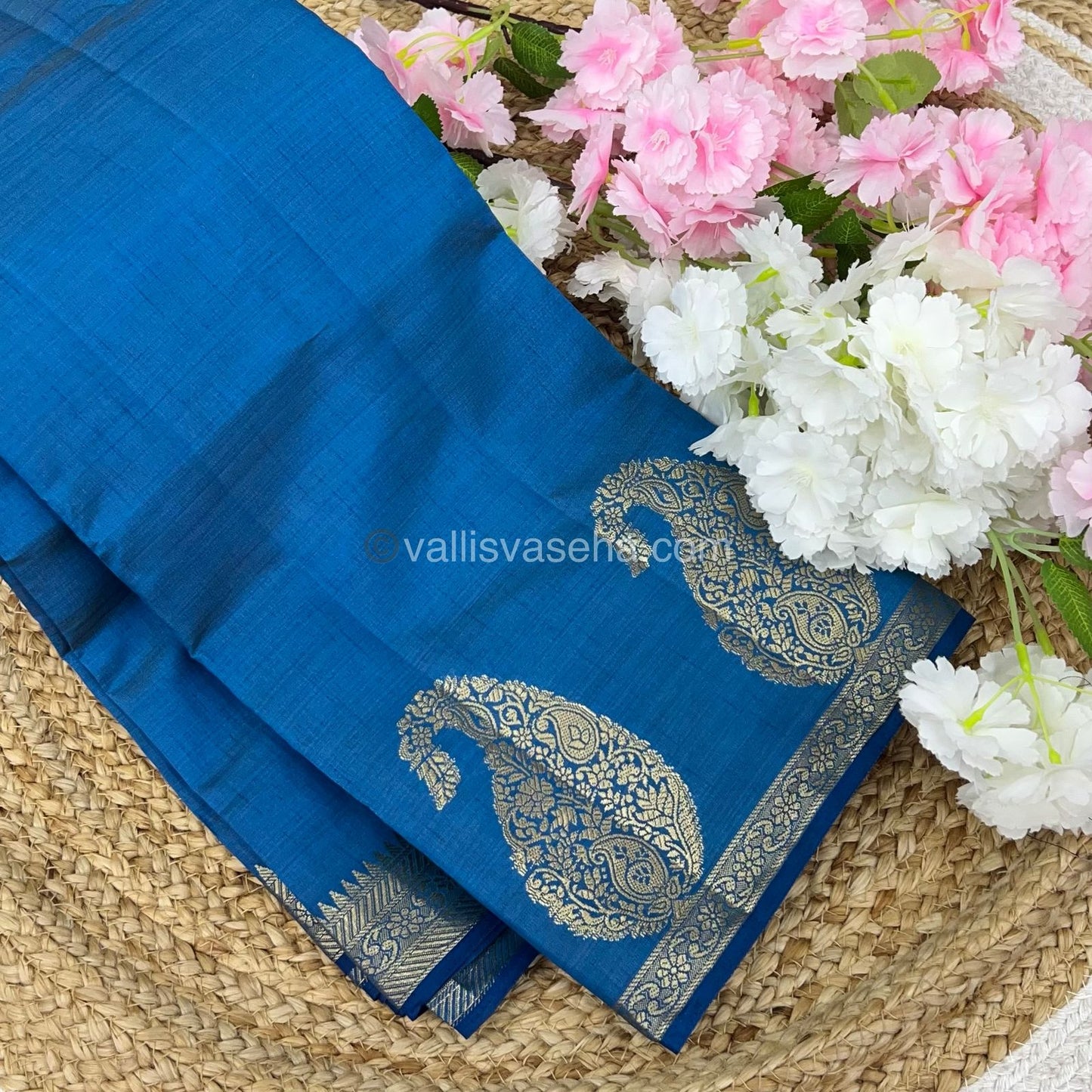 Semi Tussar Silk - Small Mango - Blue Shade - VVSTS002