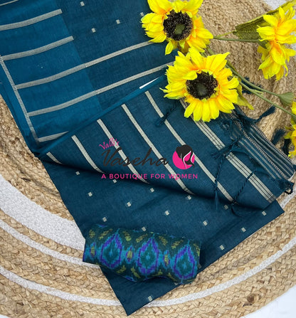 Semi Matka Tussar Silk Saree | Double Blouse | Ramar BlueShade |VVSTS052
