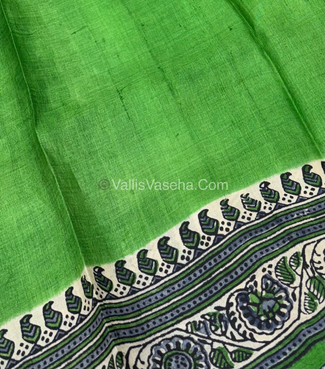 Pure Tussar Silk  - Cream With Green Shade -  VVPTS001