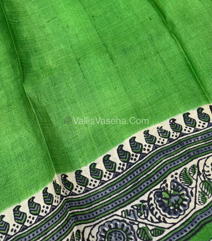 Pure Tussar Silk  - Cream With Green Shade -  VVPTS001