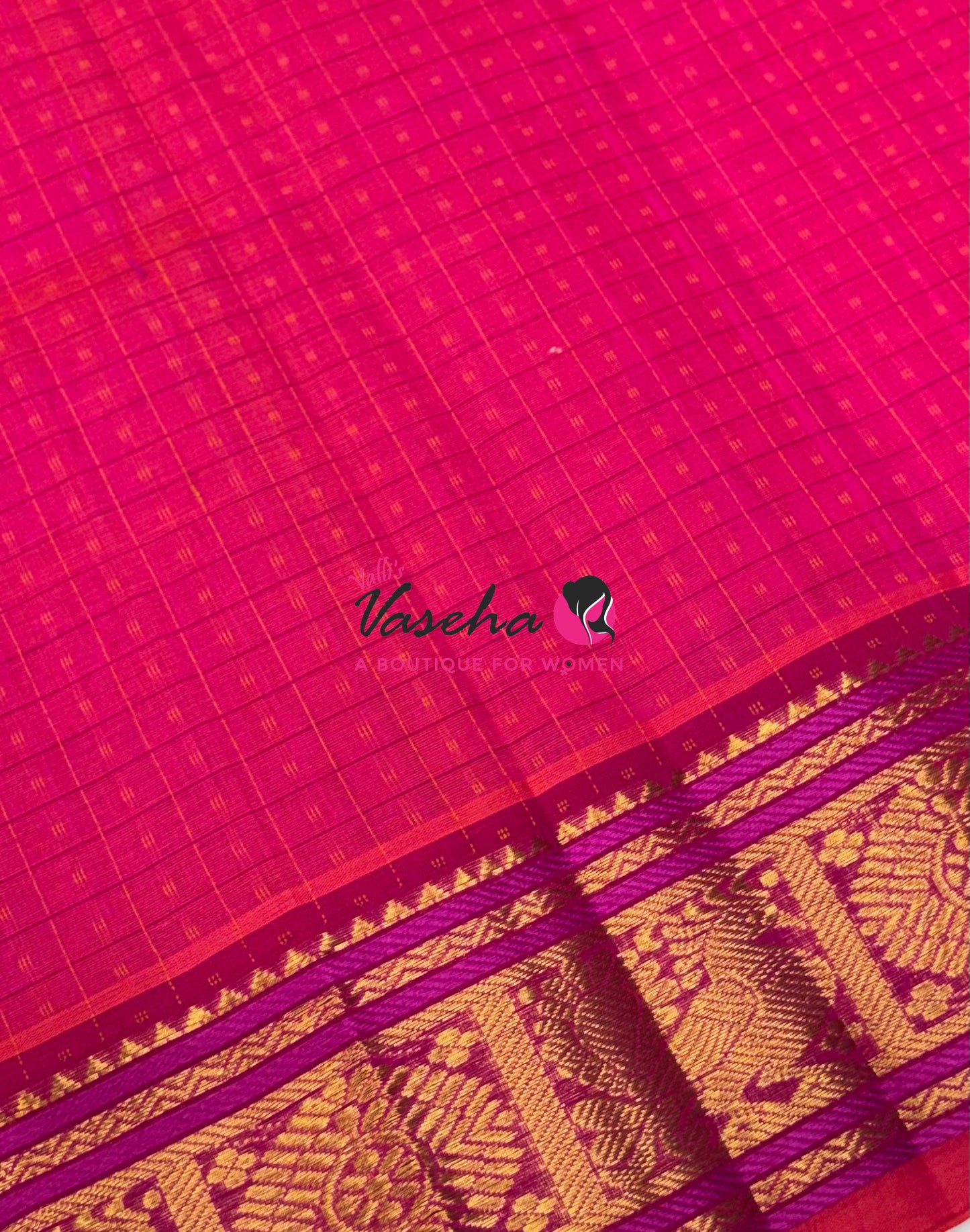 Pure Silk Cotton Saree -  Pink With Pink - Lakshadeepam Design - VVPLD001