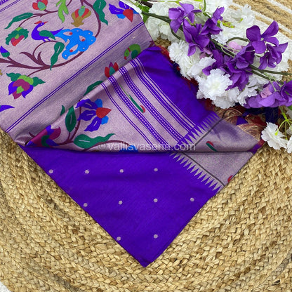 Semi Raw Silk - Paithani Design Weaving - Violetish Purple Shade - VVRS005