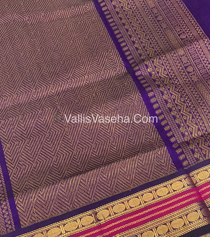 Pure Korvai Silk Cotton Saree - Turquoise Blue with Purple - VVKSC004