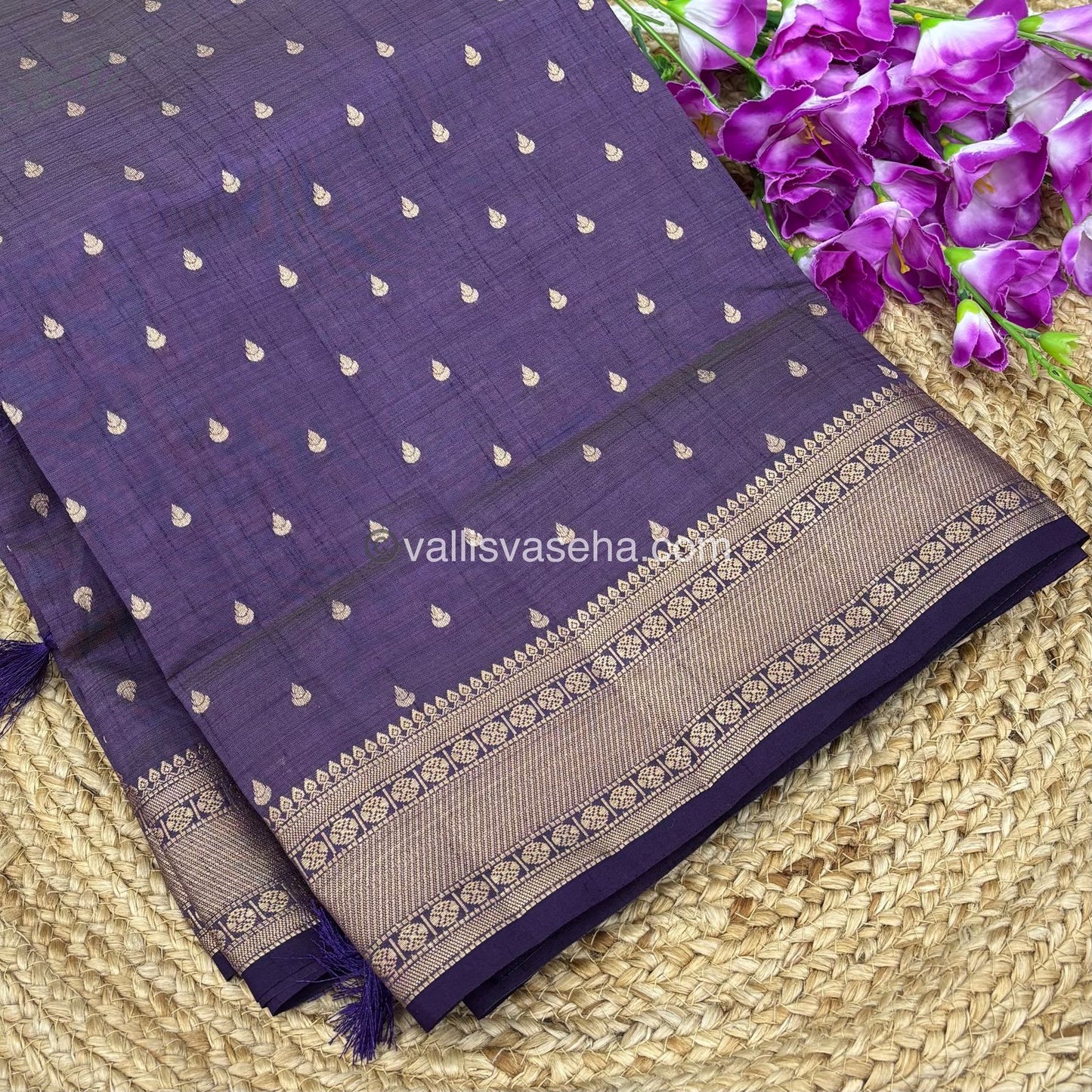 Semi Tussar Silk - Grand Pallu Violetish Purple Shade - VVSTS023