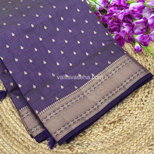 Semi Tussar Silk - Grand Pallu Violetish Purple Shade - VVSTS023