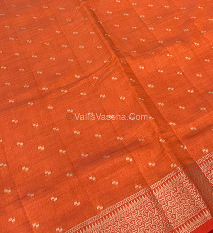 Semi Tussar Silk - Grand Pallu  - Orange Shade - VVSTS020