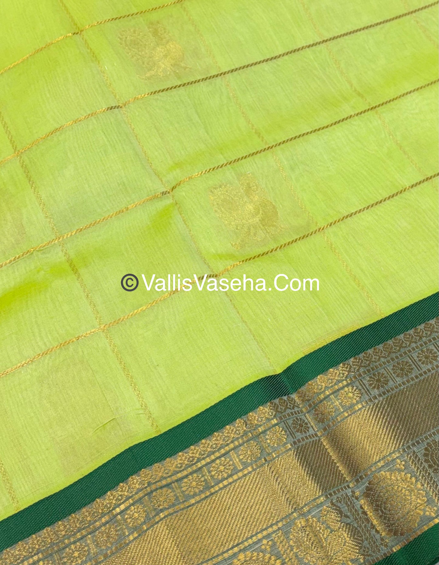 Pure Silk Cotton Saree - Mayil & Chakkaram Design - Pista Green  With Green Shade - VVMC001