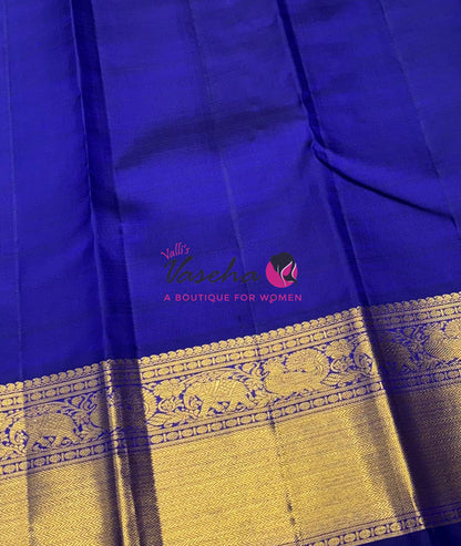 Pure Vintage Korvai Kanchipuram Silk Saree - Blue & Blue Combo - VVPS038
