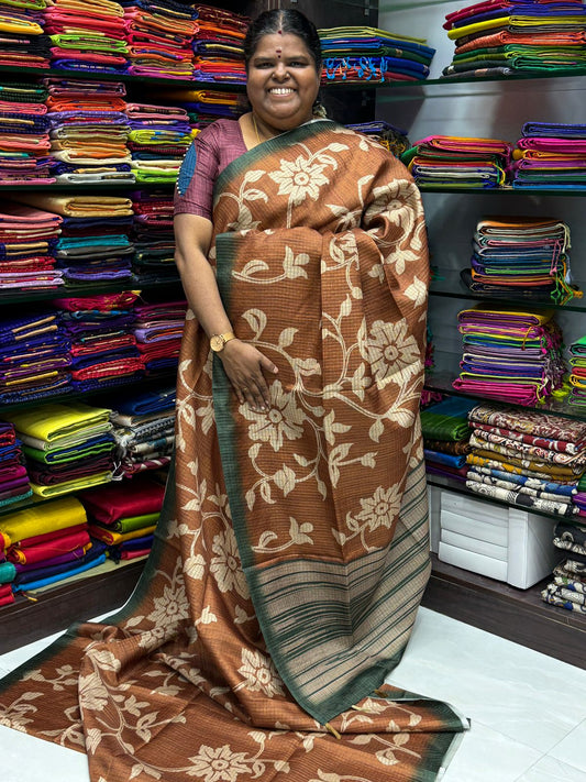 Art Tussar / Art Silk - Orange & Green  Shade - VVATS003