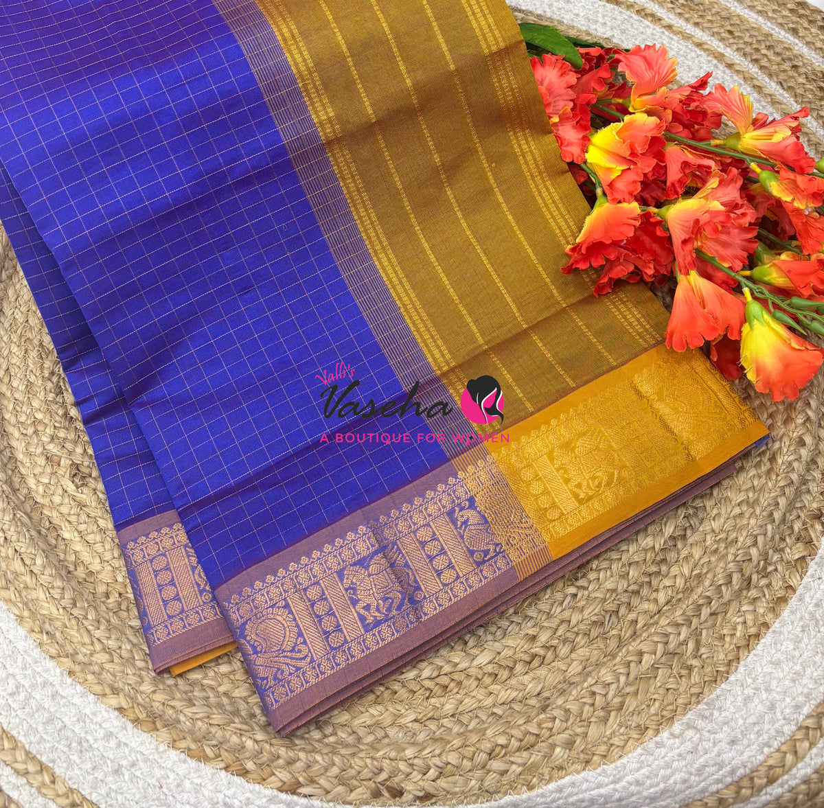 Semi Silk Cotton Saree - Checks Pattern - VVSSC019