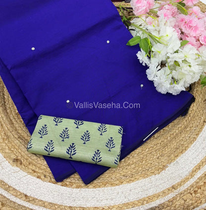 Poly Silk Mixed Cotton - Mirror Work Embroidery - Violetish Blue with Green - VVPCM001