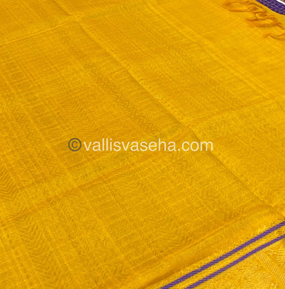 Pure Silk Cotton Saree - Blue with Yellow - Lakshadeepam Design - VVPLD001