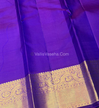 Pure Kanchipuram Silk Saree - Peacock Blue With Purple Shade  - VVPS022