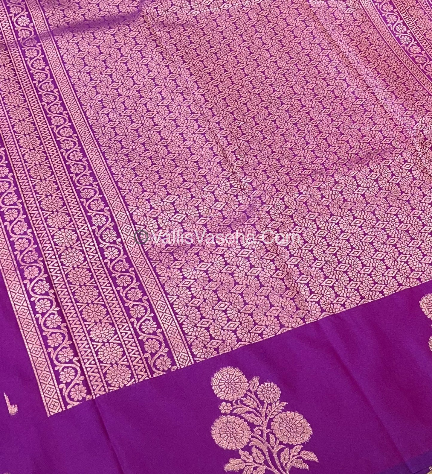 Semi Soft Silk - Flower  Butta Border - Purplish Pink Shade -VVSSS016