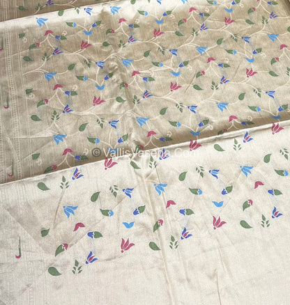 Semi Raw Silk - Paithani Design Weaving - Cream Shade - VVRS005