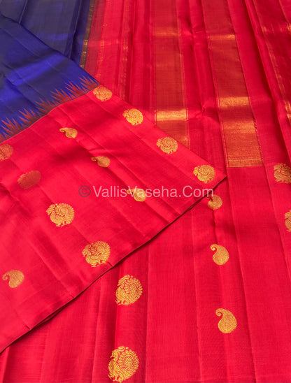 Pure Vintage Korvai Kanchipuram Silk Saree - Blue & Red Combo - VVPS022