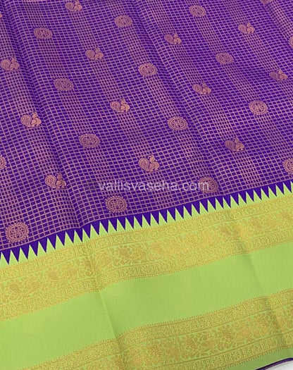 Kanchi Semi Silk - Purple with Green - Mayil & Chakkaram design - VVKSS001