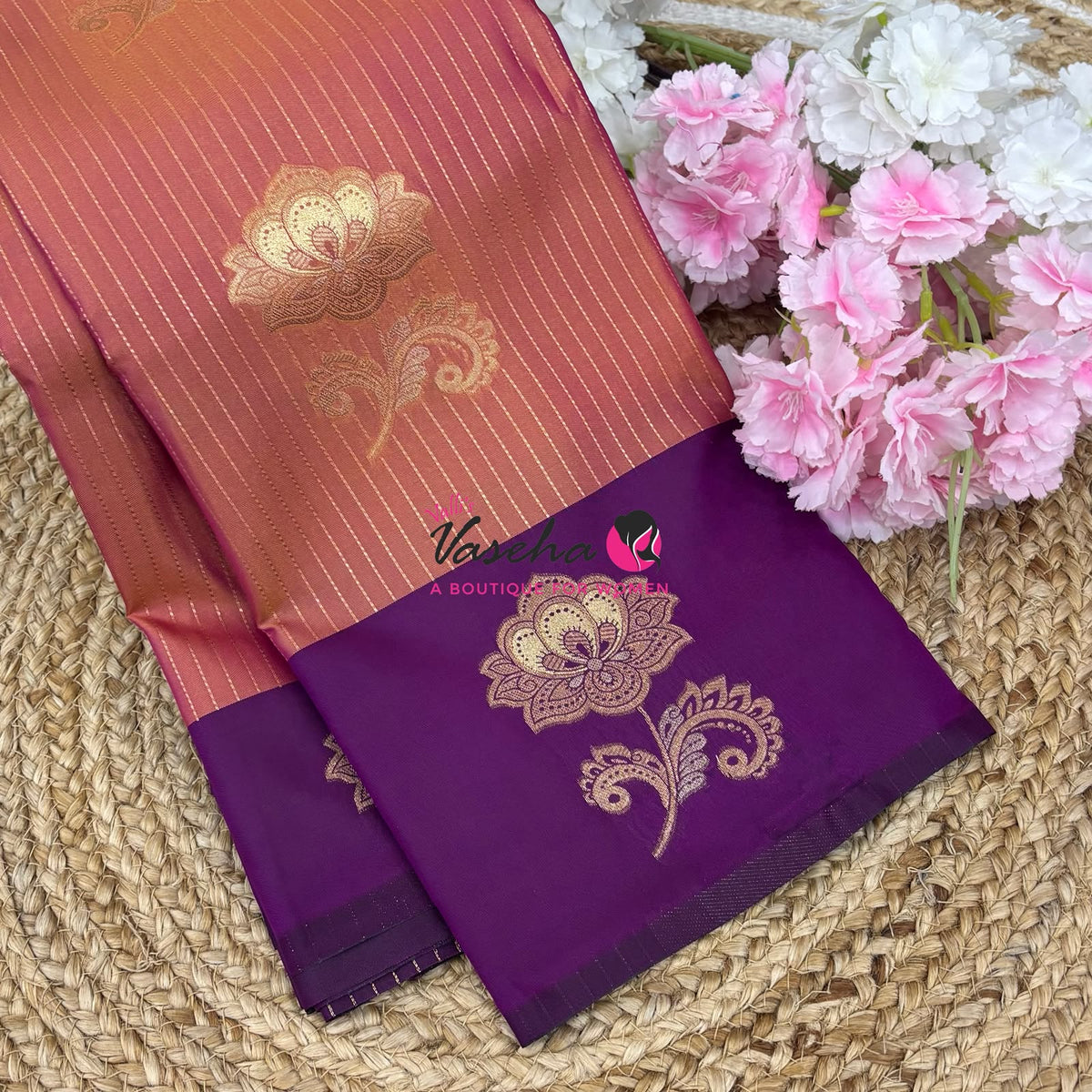 Semi Soft Silk - Peach With Purple  - VVSSS039