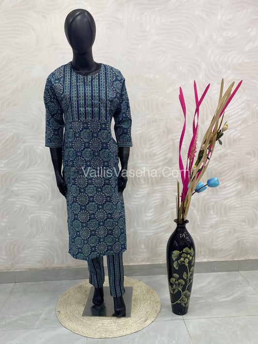 Trendy Printed  Cotton - Co-ord Set - Blue Shade - VVRCS001