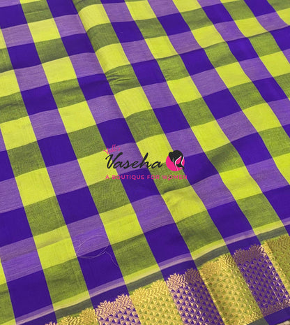Semi Silk Cotton Saree |  Pazhum Pazhamum Checks Design |VVSSC018