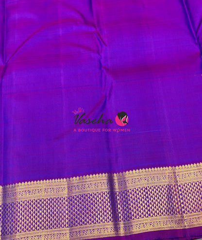 Pure Kanchipuram Silk Saree - Peacock Blue & Purple Combo - VVPS025