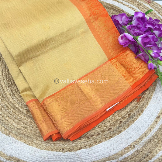 Pure Silk Cotton Saree - Vairavoosi checks - Mayil & Chakkaram - Cream With Orange - VVMCV002