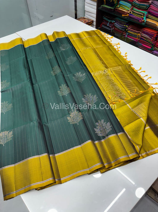 Pure Soft Silk Saree  -  Green & Yellow Combo - VVPSS082