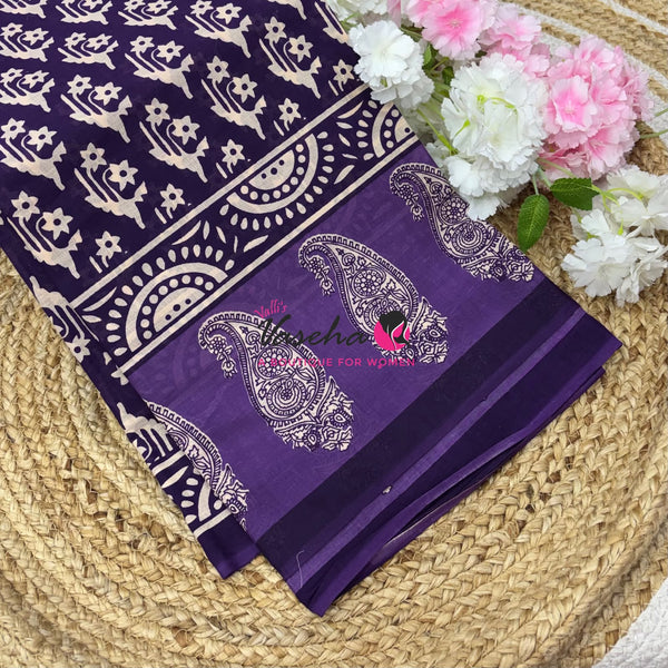 Pure Soft Mul Mul Cotton Sarees - Hand Block Prints - VVMMC011