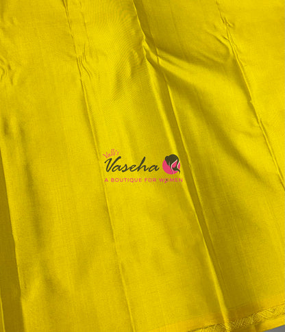 Pure Kanchipuram Silk Saree - Border Less - Purple with Yellow Combo - VVPS043