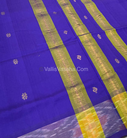 Semi Silk Cotton Saree - Mehndi Green & Blue Combo - VVSSC001
