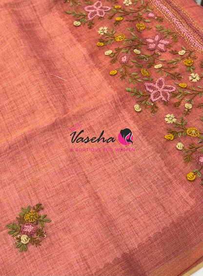 French Knot - Linen Tissue Saree  - Heavy Work Blouse - VVLFN020