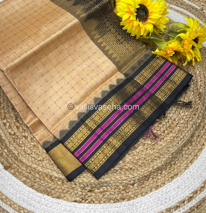 Pure Korvai Silk Cotton - Cream with Black - VVKSC012