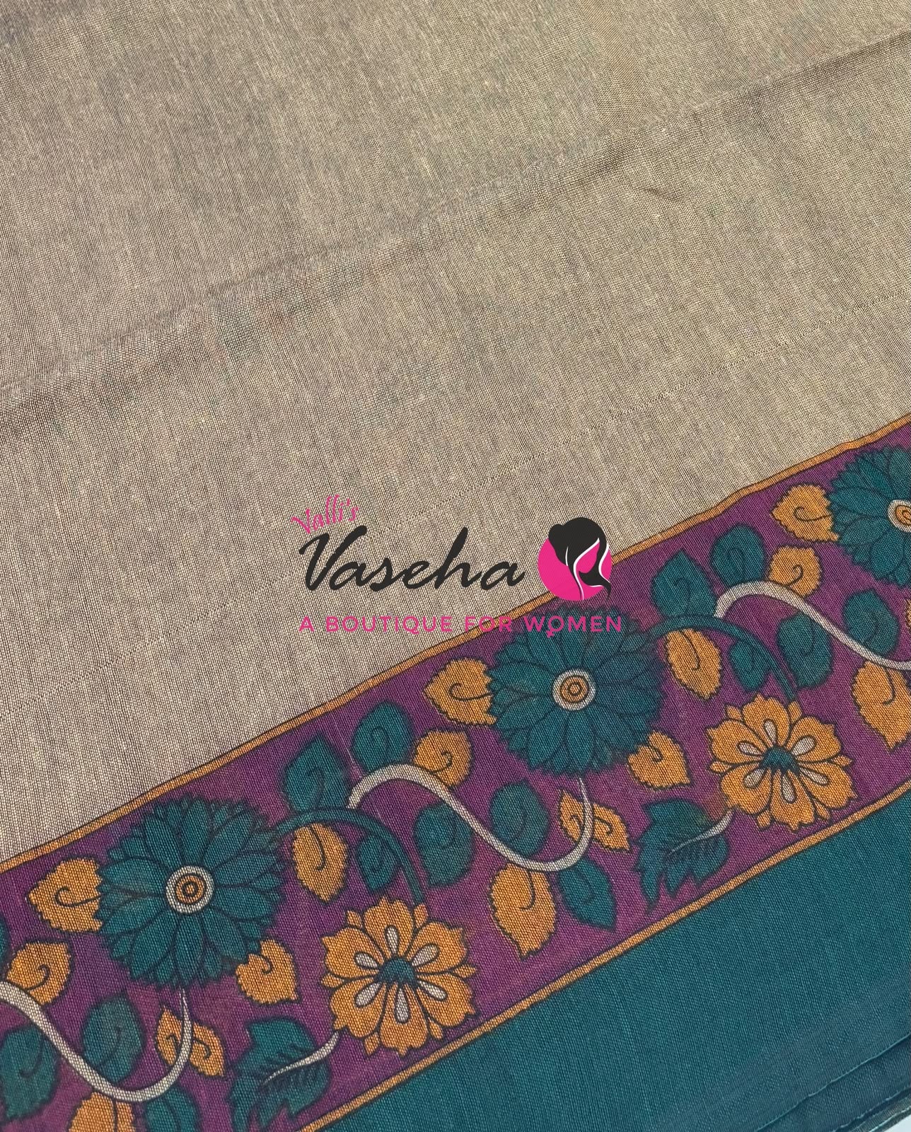 Handloom Cotton Sarees with Kalamkari Blouse - VVKCK004