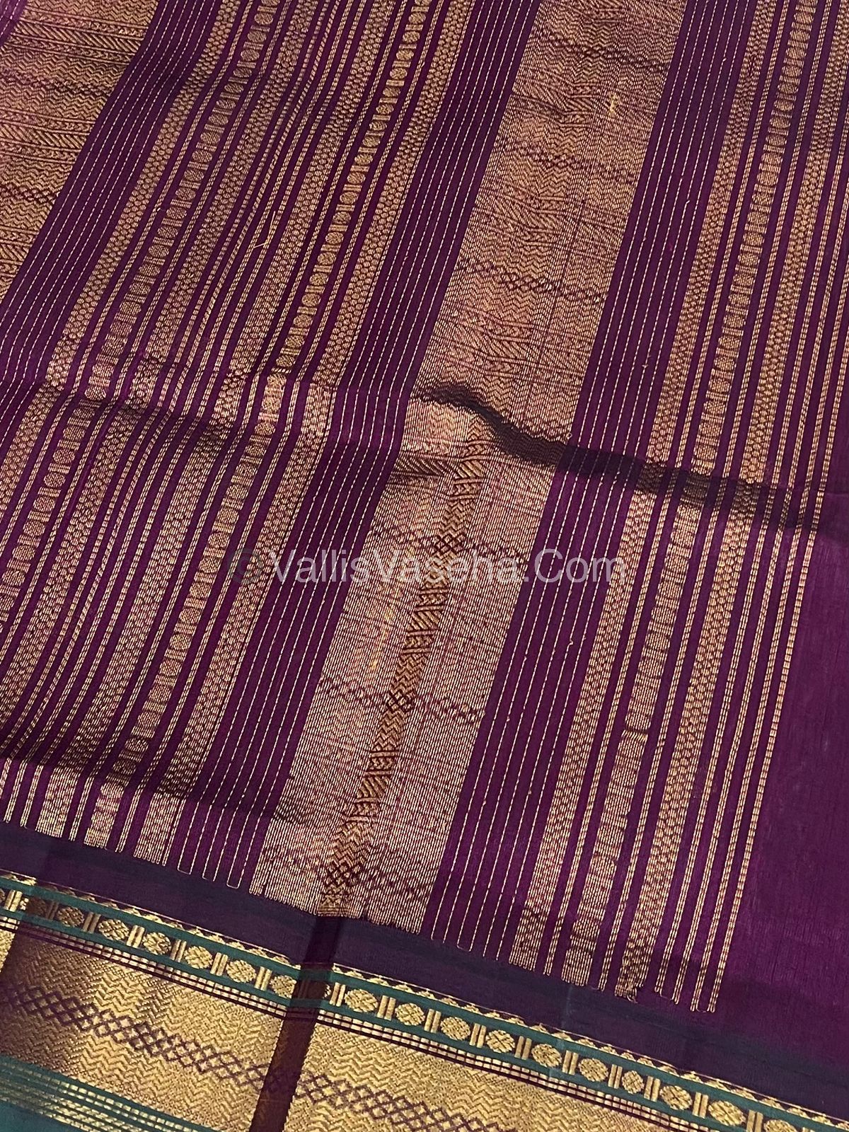 Pure Korvai Silk Cotton Saree - Pink with Purple - VVKSC004