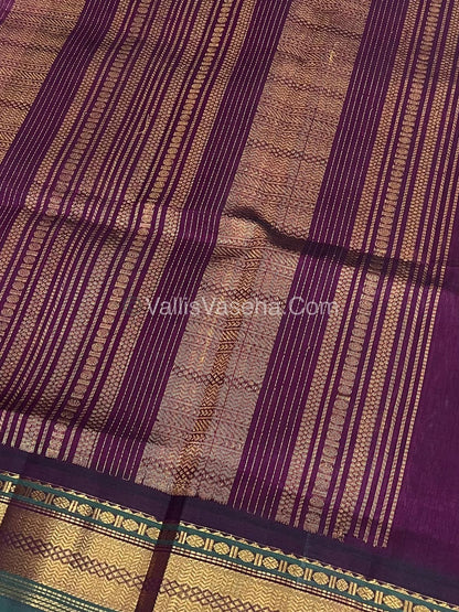 Pure Korvai Silk Cotton Saree - Pink with Purple - VVKSC004