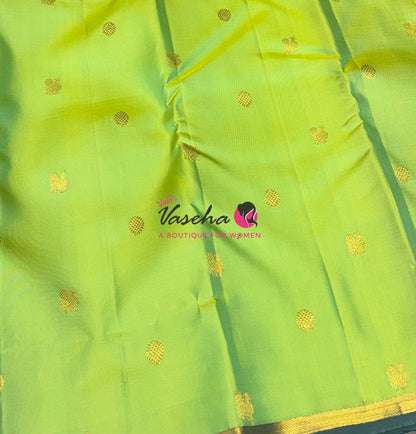 Pure Kanchipuram Silk Saree - Dual Tone Green With Purple Combo - VVPS050