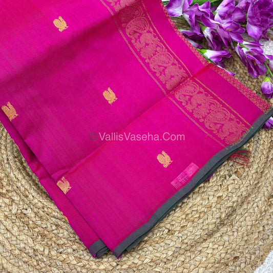 Pure Silk Cotton Saree - Orange With Blue Shade - VVPSC002