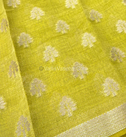 Semi Tussar Silk Saree - Lemon Yellow Shade - VVSTS009