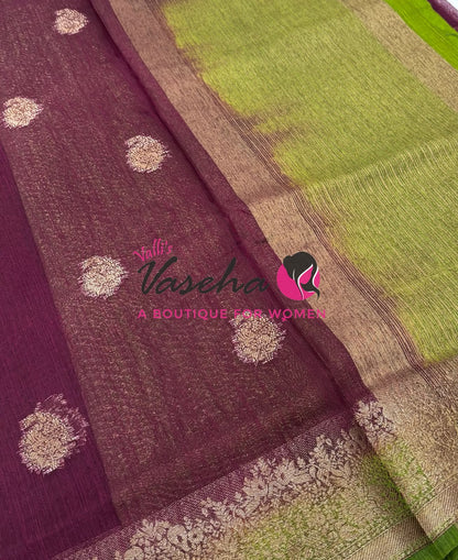 Bamboo Silk Saree- Maroon with Green Shade - VVBSS015