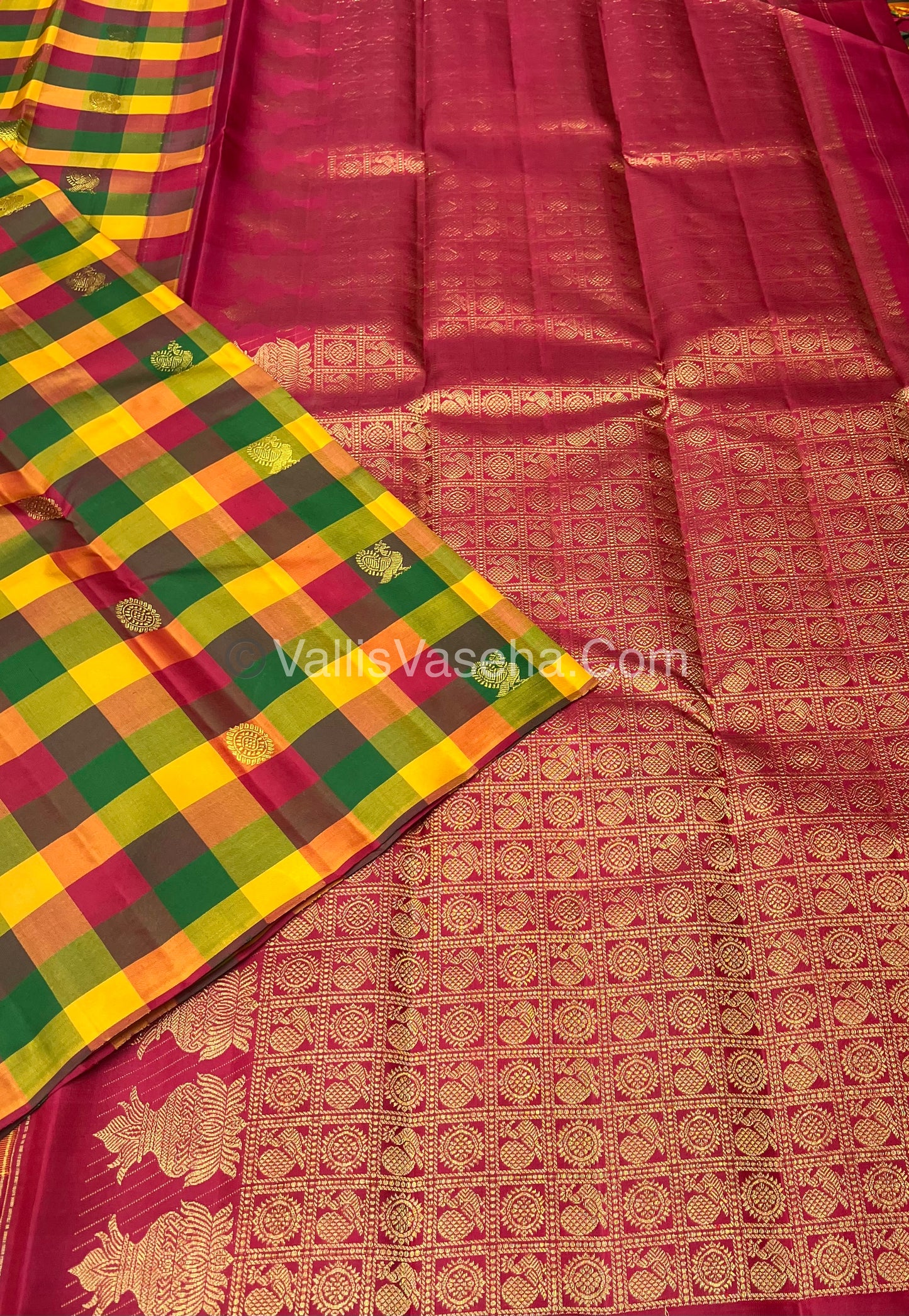 Pure Kanchipuram Silk Saree - Pazhum Pazhamum Checks - VVPS017