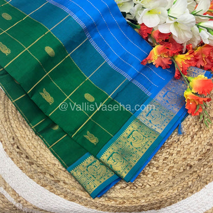 Semi Silk Cotton Saree - Green with Blue shade - VVSSC002