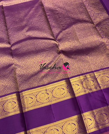 Pure Vintage Korvai Kanchipuram Silk Saree - Green With Purple - VVPS062