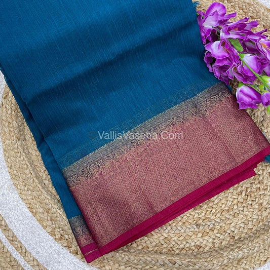 Bamboo Silk Saree - Blue with Pink Shade - VVBSS008