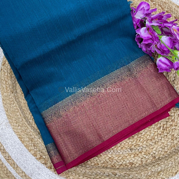 Bamboo Silk Saree - Blue with Pink Shade - VVBSS008