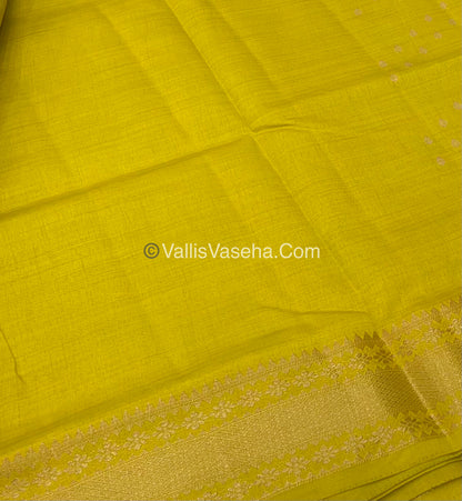 Semi Tussar Silk - Grand Pallu  - Lemon Yellow Shade - VVSTS017