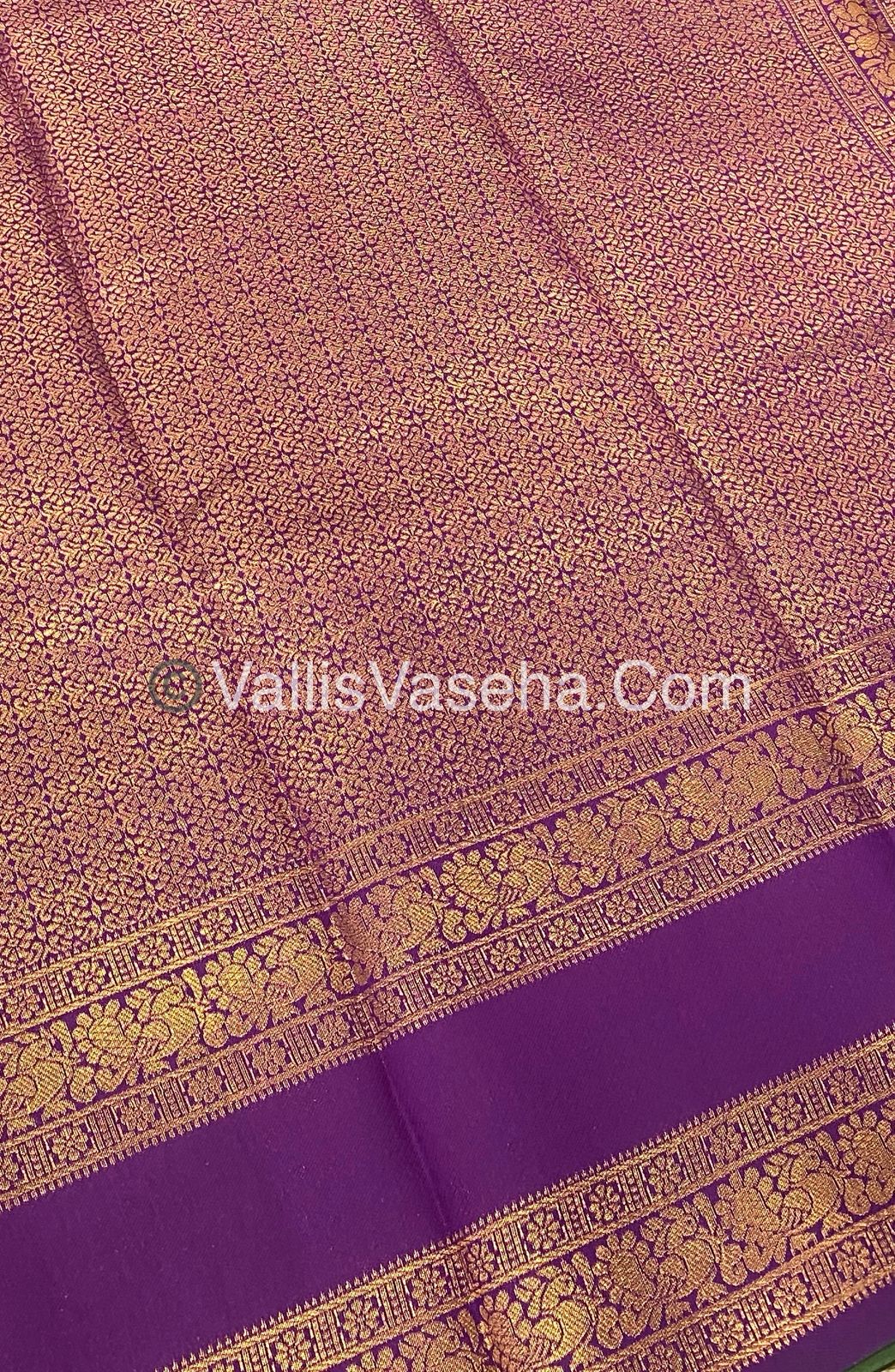 Kanchi Semi Silk - Mayil & Chakkaram design - Green with Purple - VVKSS001